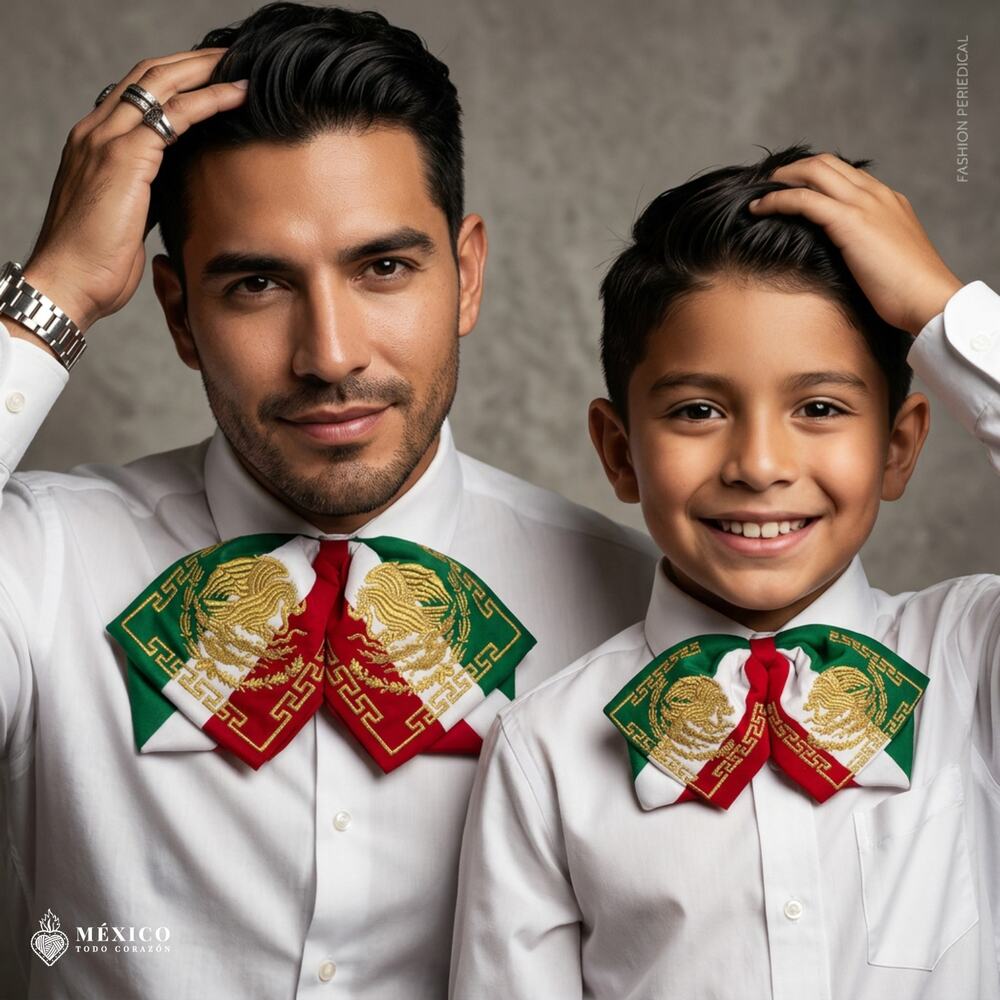 Tricolor Mexican Charro Moño Set – Eagle & Grecas Embroidered Bows